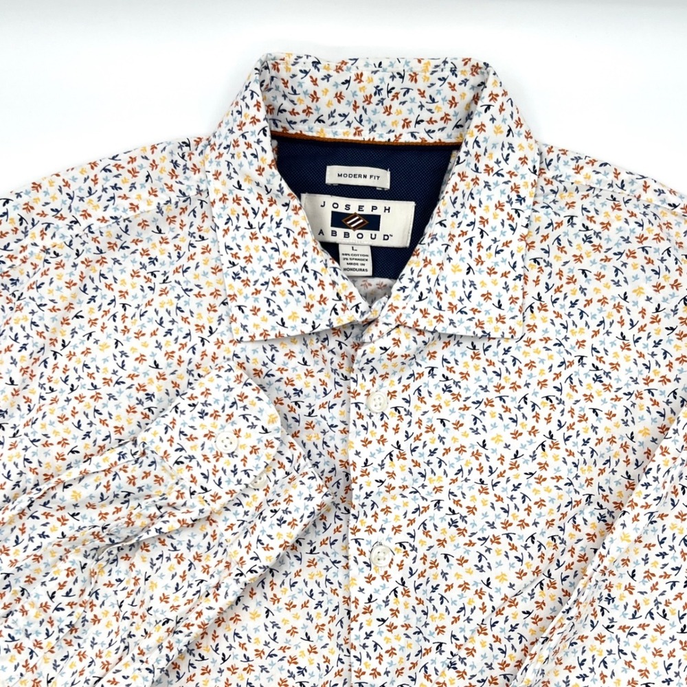 Joseph Abboud Modern Fit Stretch Mini Leaf AOP Button Up Shirt‎ Mens Large 0503